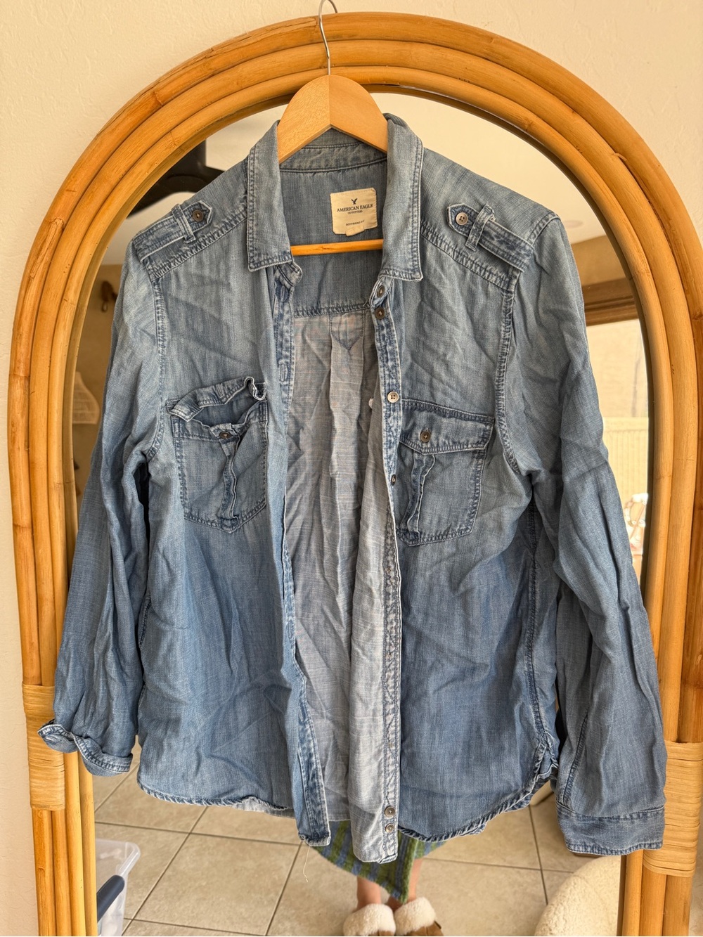 American Eagle Outfitters Faded Blue Denim Shirt Jacket